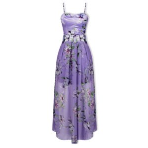 Μωβ φλοράλ σατέν φόρεμα Rinascimento - Μώβ, L