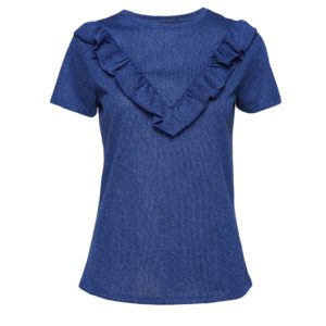 Κοντομάνικη μπλούζα με βολάν Becca Soaked in Luxury - S, Μπλε ελεκτρίκ