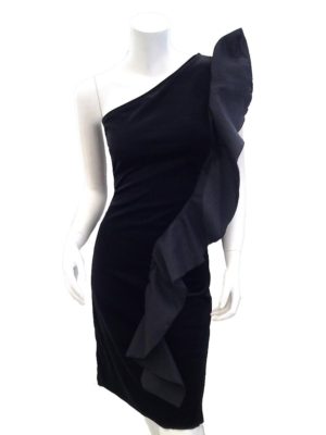 Μαύρο βελούδινο φόρεμα με έναν ώμο Yiasu - One Size, Μαύρο