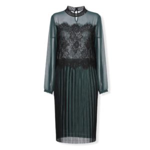 Πράσινο πλισέ φόρεμα με δαντέλα Rinascimento - S, Πράσινο σκούρο
