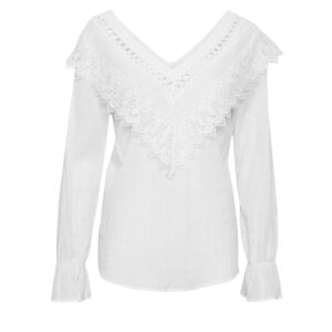 Λευκή μπλούζα με κιπούρ δαντέλα Agna Cream - Λευκό, S