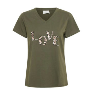 Γυναικείο βε μπλουζάκι με logo Love Kaffe - Λαδί, S