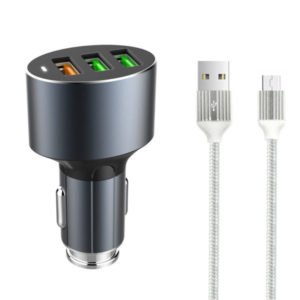 Car socket charger LDNIO C703Q, Quick Charge 3.0, 3xUSB, With Micro USB cable, Gray - 14752