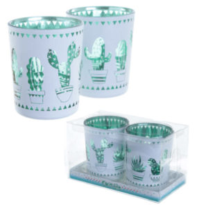 Glass Candleholder Set of 2 - Cactus Design