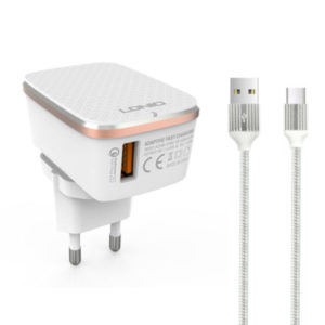Network charger LDNIO A1204Q, Quick Charge 3.0, 1xUSB, Type-C Cable, White - 14745