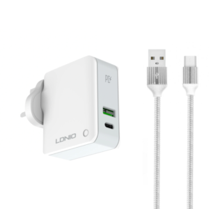 Network charger LDNIO A4403C, 1xUSB, 1xType-C PD, With Micro USB cable, White - 40091