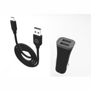 MUVIT CAR CHARGER 2 USB PORTS 2.4A + CABLE TYPE C black