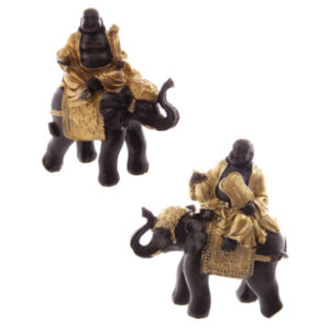 Decorative Gold and Brown Chinese Buddha Riding Elephant