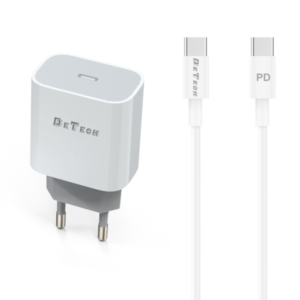 Network charger DeTech DE-30PD, 5V/3.0A 220V, 1 x Type-C F, PD, Type-C cable, White - 40115
