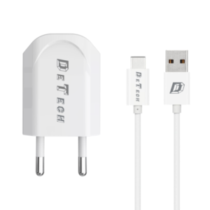 Network charger, DeTech, DE-11C, 5V/1A 220A, Universal, 1 x USB, Witch Type-C cable, 1.0m, White - 14117