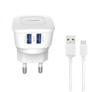Network charger, LDNIO DL-AC63, 5V/2.4A, 2 USB Ports, Micro USB Cable, White - 14463