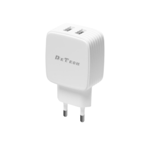 Network charger DeTech DE-33, 5V/2.4A, 220V, 2 x USB, White - 40099