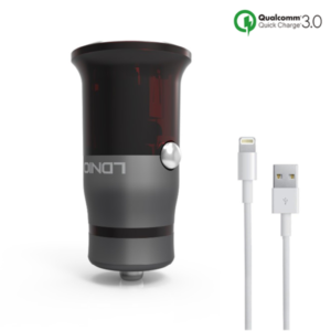 Car socket charger, LDNIO C304Q, Quick Charge 3.0, With Lightning Cable (iPhone 5/6/7) - 14466