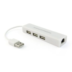USB Hub, No Brand, USB 2.0 + Network adapter, 3 Ports, White - 12052