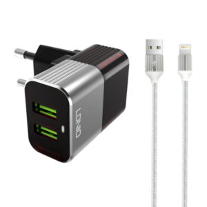 Network charger LDNIO A2206, 5V 2.4A, 2xUSB, With cable for iPhone 5/6/7SE, Gray - 14740