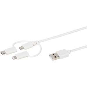 VIVANCO DATA CABLE 3 in 1 MICRO USB/TYPE C/LIGHTNING 1m white