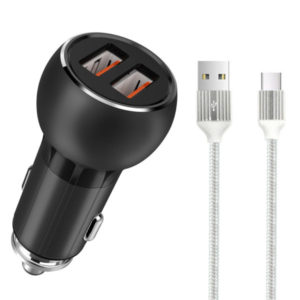Car socket charger LDNIO C503Q, Quick Charge 3.0, 2xUSB, With Type-C cable, Gray - 14749