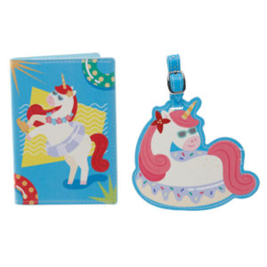 Fun Vacation Vibes Unicorn Luggage Tag and Passport Cover Set