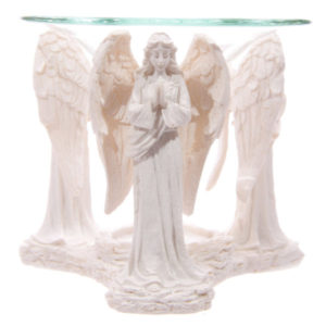 White Praying Angel Figurine Oil Burner with Glass Dish