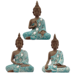 Decorative Turquoise and Brown Buddha Figurine - Lotus