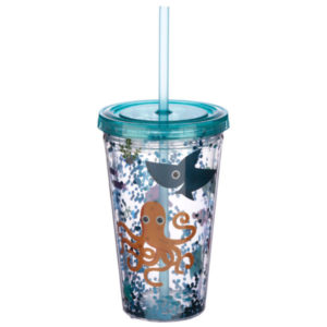 Cute Sea Creatures Double Walled Cup with Lid and Straw