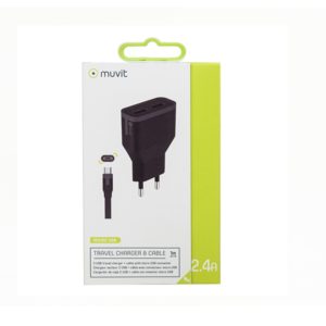 MUVIT TRAVEL CHARGER 2 USB PORTS 2.4A + CABLE MICRO USB black