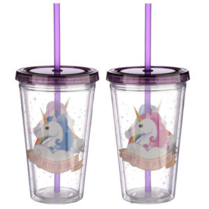 Funky Unicorn Double Walled Cup with Lid and Straw