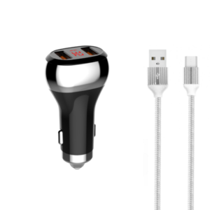Car socket charger LDNIO C2, 2xUSB QC3.0, With Micro USB cable, Black - 40080
