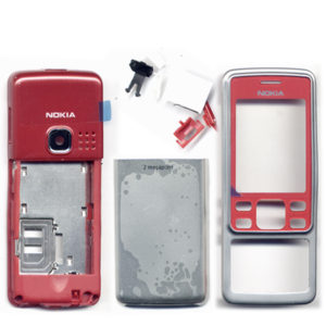 Προσοψη Για Nokia 6300 Ασημι/Κοκκινη Full Με Πλαστικα Κουμπακια & Κοκκινο Τζαμι ΚαιΚοκκινο Καλυμα Κεραιας OEM