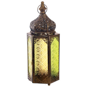 Pierced Gold Glass Moroccan Style Standing Lantern