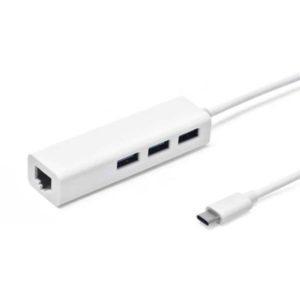 USB Hub, No Brand, USB 3.1 Type-C + Network adapter, 3 Ports, White - 12049