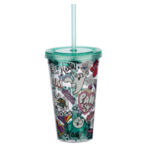 Simon s Cat Pawsome Design Double Walled Cup with Lid and Straw
