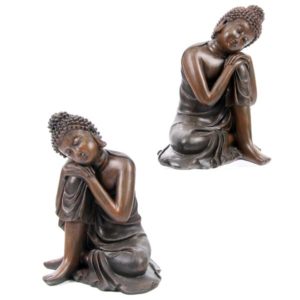 Decorative Wood Effect Buddha Figure Resting on Knee