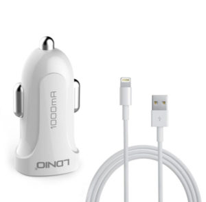 Car socket charger, LDNIO DL-C17, 5V/1A, Universal , 1xUSB, With cable for iPhone 5/6/7SE, White - 14378