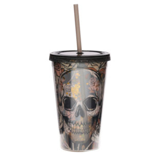 Skulls and Roses Double Walled Cup with Lid and Straw