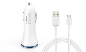 Car socket charger, LDNIO DL-C23, 5V/3.1A, Universal , 2xUSB, With Micro USB cable, White, Black - 14381