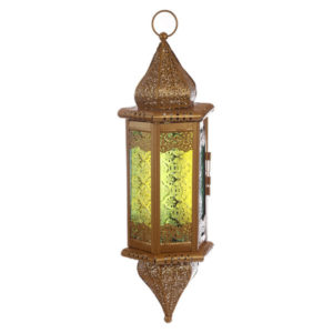 Pointed Gold Glass Moroccan Style Hanging Lantern