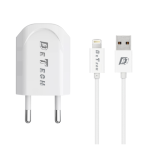 Network charger, DeTech, DE-11i, 5V/1A 220A, Universal, 1 x USB, With Lightning cable, 1.0m, White - 14116