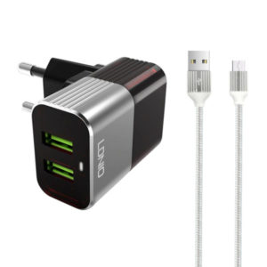 Network charger LDNIO A2206, 5V 2.4A, 2xUSB, With Micro USB cable, Gray - 14739