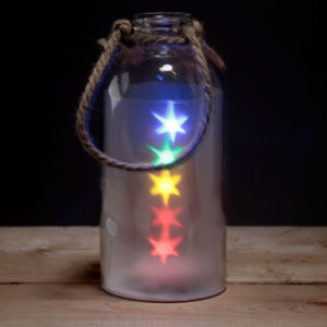 Decorative LED Glass Light Jar - Coloured Stars with Rope