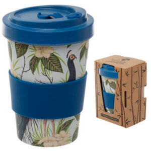 Bamboo Eco Friendly Peacock Design Screw Top Travel Mug