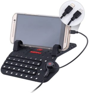 Mobile phone holder with cable for Lighting and micro USB, Remax RC-FC1, Universal, black - 17255