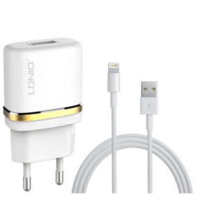 Network charger, LDNIO DL-AC50, 5V 1A, Universal , 1xUSB, With cable for iPhone 5/6/7SE, White - 14371