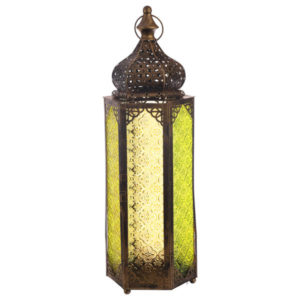 Pierced Tall Gold Glass Moroccan Style Standing Lantern
