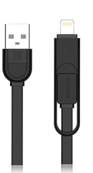 καλώδιο δεδομένων 2 σε 1 micro USB Iphone Lightning, Remax Yards RC-033T, 1m, Μαύρο, Λευκό - 14345
