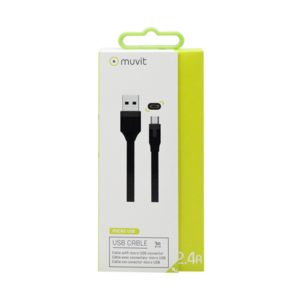 MUVIT DATA CABLE FLAT MICRO USB 2.4A 1M REVERSIBLE black