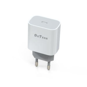 Network charger DeTech DE-30, 5V/3.0A 220V, 1 x Type-C F, PD, White - 40114