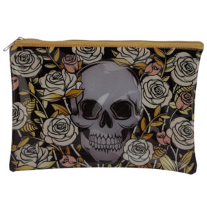 Handy Clear PVC Toiletry Make-up Bag - Skulls and Roses Design