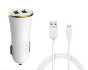 Car socket charger, LDNIO DL-C28, 5V/3.4A, Universal , 2xUSB, With Micro USB cable, White, Black - 14383