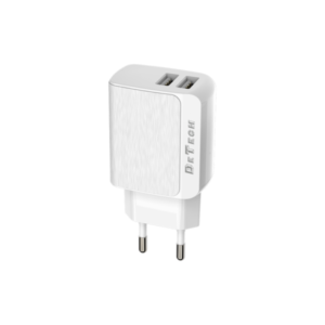 Network charger DeTech DE-09, 5V/2.4A, 220V, 2 x USB, White - 14139